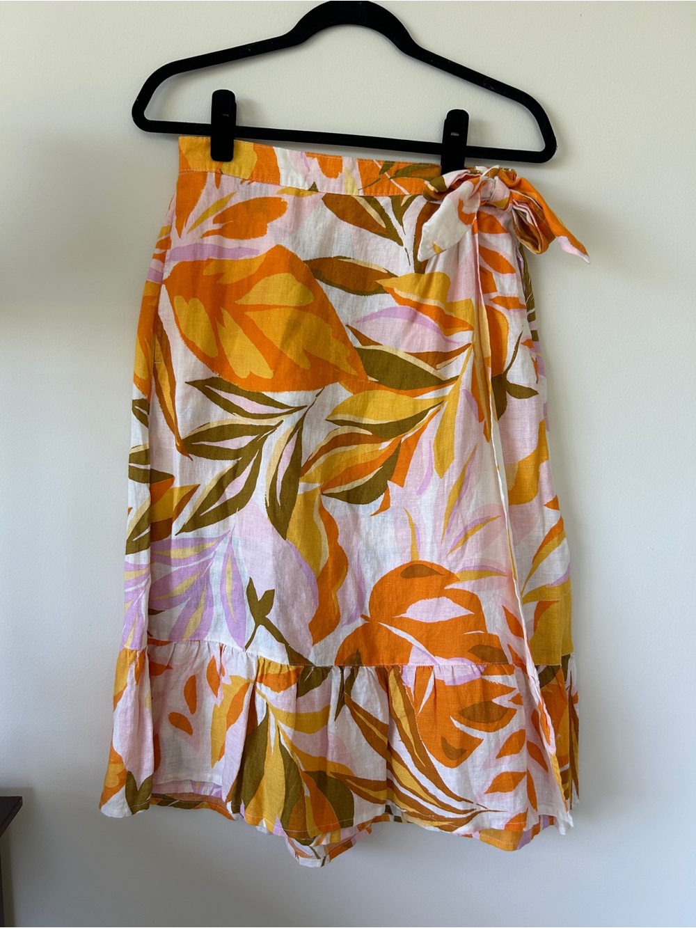 C&C California Orange, Pink & Olive Floral Tie-Waist Midi Skirt